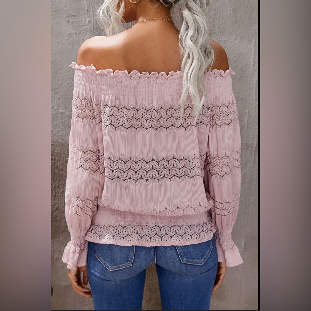 J.O.A. SMOCKED OFF THE SHOULDER BLOUSE| SIZE M